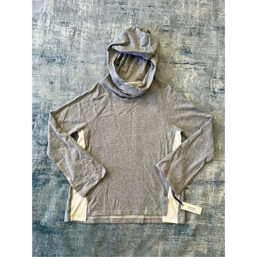 NWT! Calvin Klein Performance Heather Gray White Cowl Neck Pullover Hoodie Small